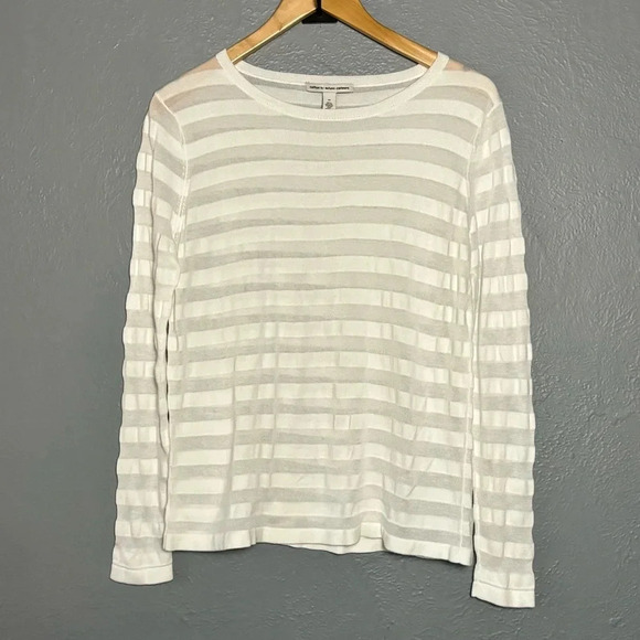 Cotton by Autumn Cashmere | white | striped | long sleeve | lightweight | m - Picture 1 of 10